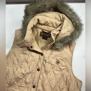 Ariat Quilted Vest with Faux Fur Hood in Cream